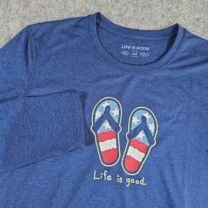 Life is Good Active Patriotic Flip Flops Women's M Blue Long Sleeve Top Shirt